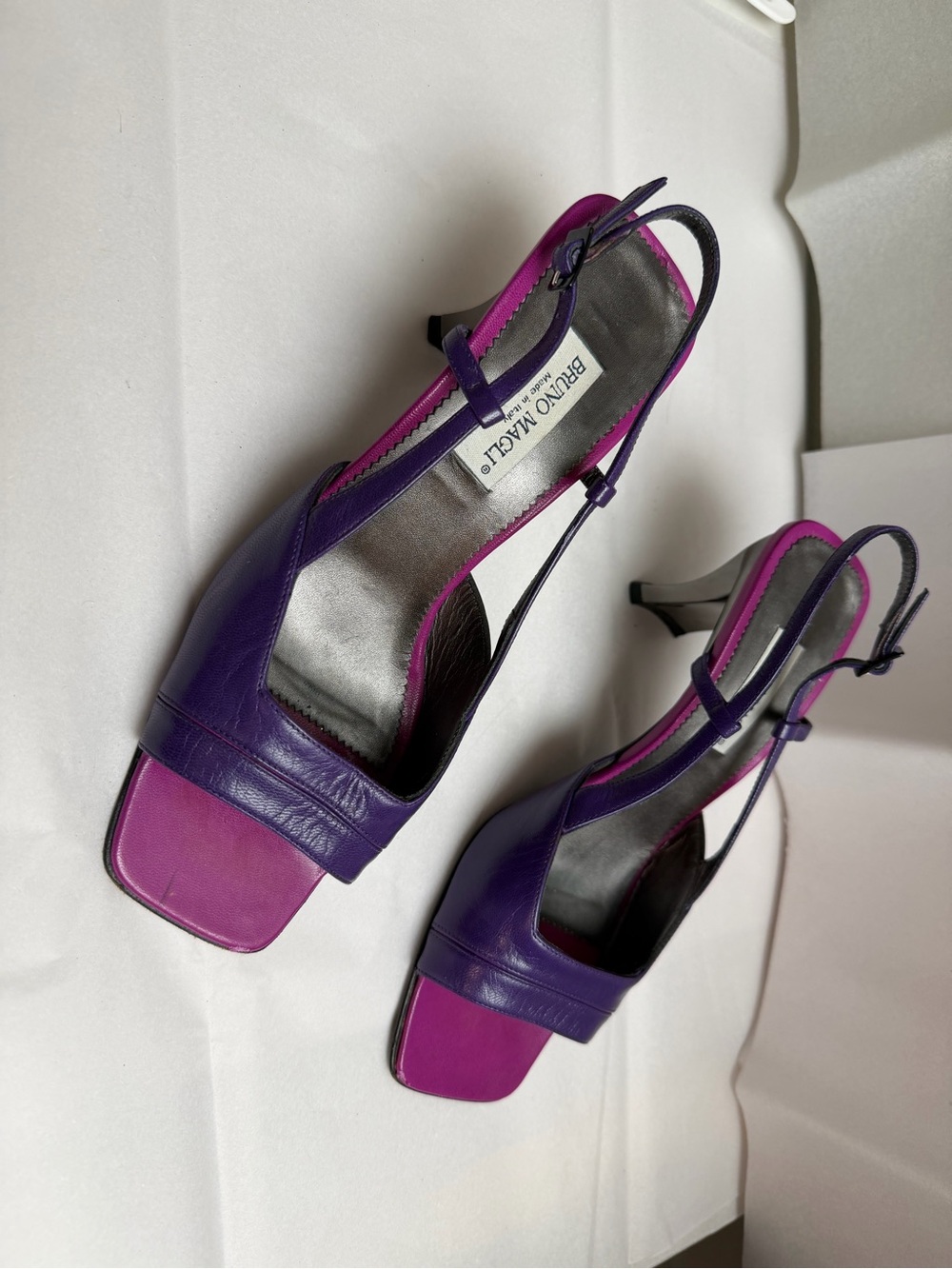 Bruno Magli Purple Leather Slingback Sandals with Fuchsia Insole - Picture 2 of 5